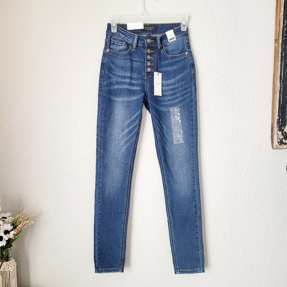 Judy Blue High Rise Dark Wash Button Fly Skinny Jeans Size 0(24) - Picture 12 of 17